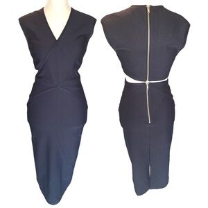 TopShop Size 4 Navy Blue Cut-Out Bodycon Midi Dress